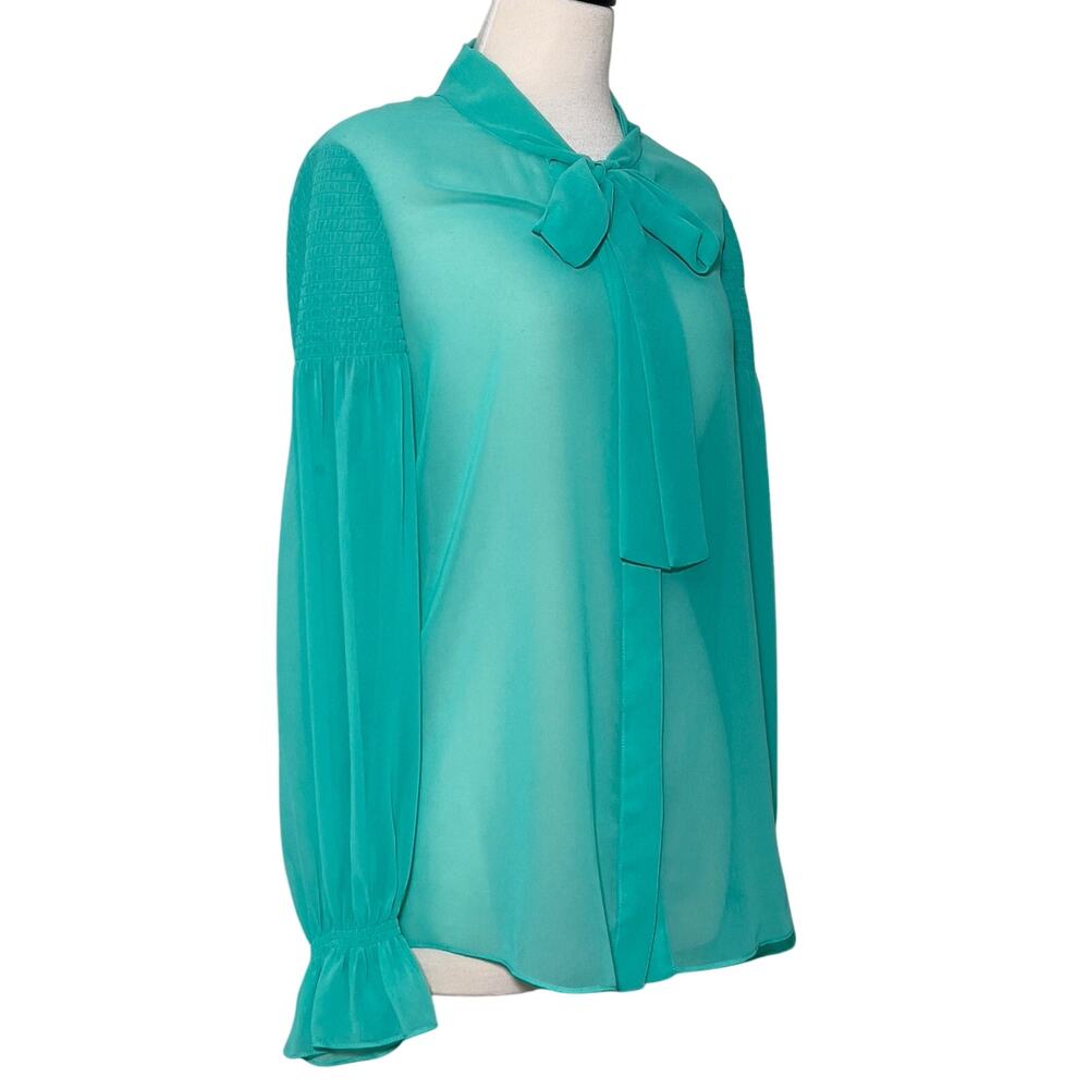 Diane von Furstenberg SZ S Teal Blue Green Long Sleeve Blouse